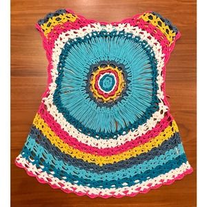 Funky Open Knit Hippie Style Sweater Tank Top Vest Size Medium